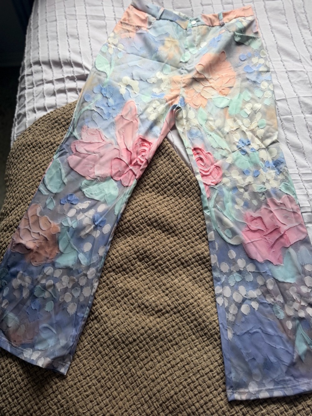 Pastel Floral Print Wide-Leg Pants